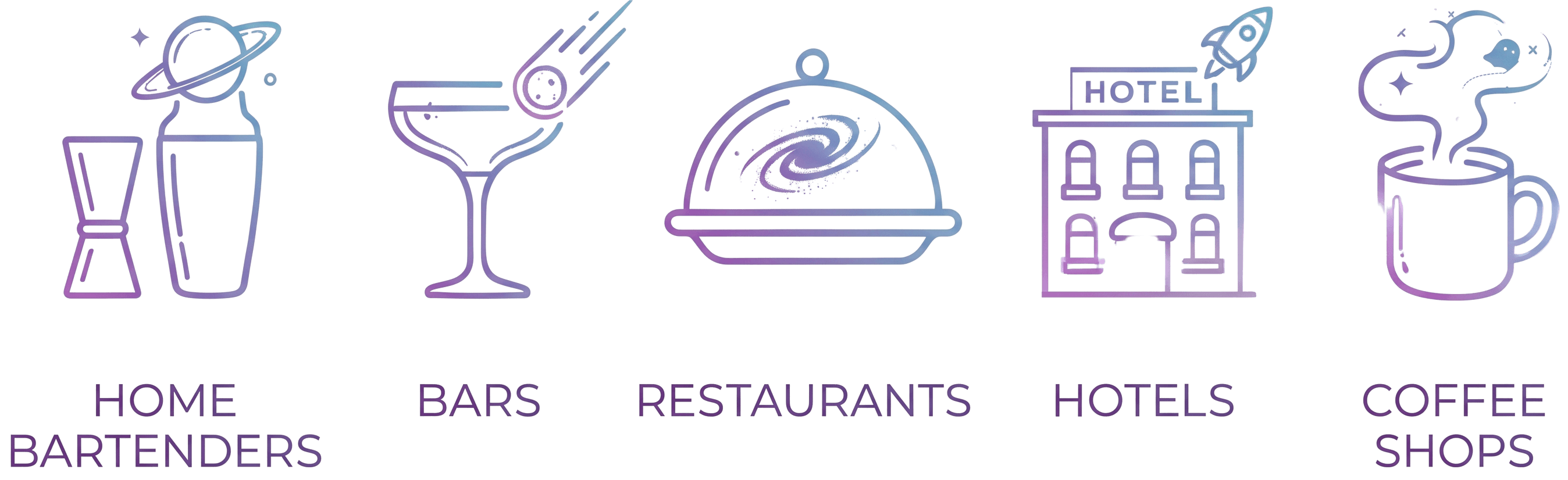 For home bartenders, bars, restaurants, hotels and coffee shops